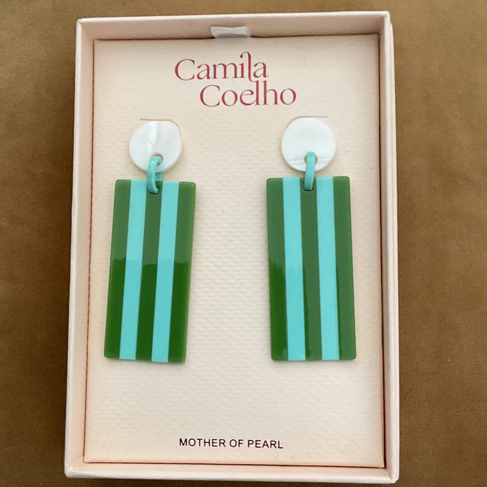 Camila Coelho Mother of Pearl, Striped Green and Blue Earrings